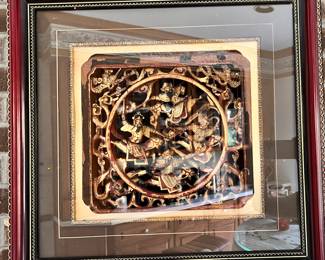 Chinese Gilt lacquer carved wood panel, Qing Dynasty. 