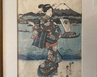 Kunisada, Japanese woodblock print, Beauty on the bank of the Sumida river. 