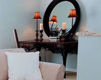 Wood Stepped Round Mirror