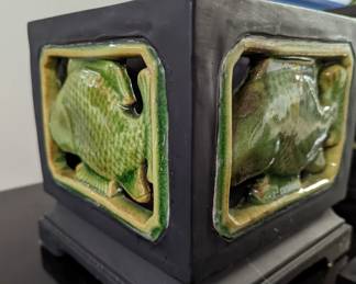 Plaster Glazed Fish adorn this pair of Boxes with lids