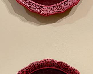 Set of 2 Chinese Cinnabar Carved Plates