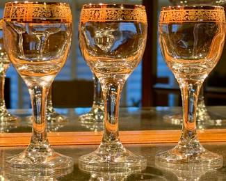 Set of 3 Gold Rimmed Wine Glasses
