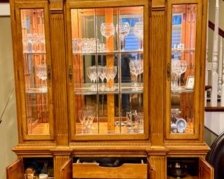 Very Nice Breakfront/China Hutch with Lights and Glass Shelves plus Plenty of Storage for China, Silverware, Holiday Decor and More