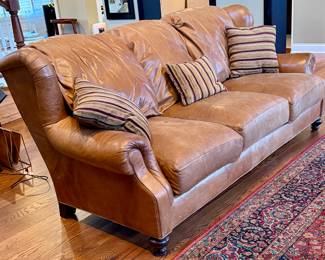 Leather Henredon Wingback 3 Cushion Sofa with Buttery Soft Leather.