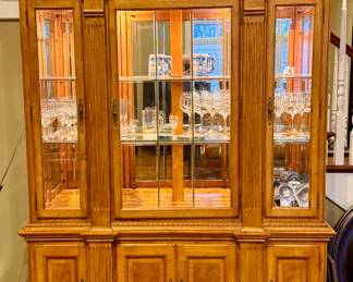 Very Nice Breakfront/China Hutch with Lights and Glass Shelves plus Plenty of Storage for China, Silverware, Holiday Decor and More