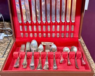 Nice and complete Set of 1883 Rogers Community Silver-Plated silverware with wood box.