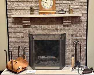 Beautiful Fireplace Tools, Screen, Log Carrier and Bellows