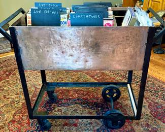 Unique "One of a Kind" Industrial Modern Rolling Cart perfect for Record Collection or as a Bar/Server 