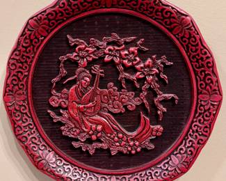 Set of 2 Chinese Cinnabar Carved Plates