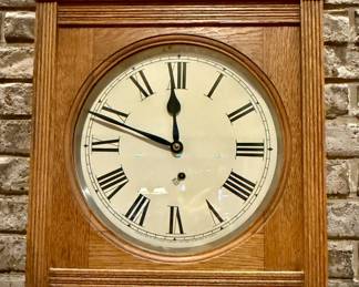 Anconia Oak Schoolhouse Clock in Working Condition with Key and Instructions