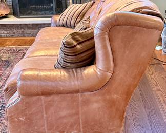 Leather Henredon Wingback 3 Cushion Sofa with Buttery Soft Leather.