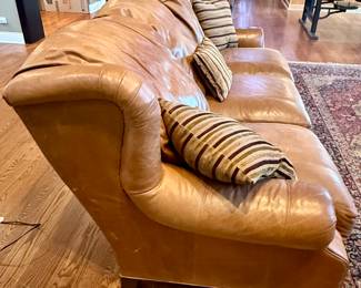 Leather Henredon Wingback 3 Cushion Sofa with Buttery Soft Leather.