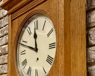 Anconia Oak Schoolhouse Clock in Working Condition with Key and Instructions