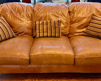Leather Henredon Wingback 3 Cushion Sofa with Buttery Soft Leather.