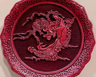Set of 2 Chinese Cinnabar Carved Plates