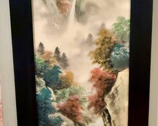 Japanese Silk Painting of Waterfall