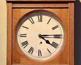 Anconia Oak Schoolhouse Clock in Working Condition with Key and Instructions