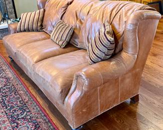 Leather Henredon Wingback 3 Cushion Sofa with Buttery Soft Leather.