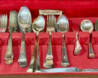 Nice and complete Set of 1883 Rogers Community Silver-Plated silverware with wood box.