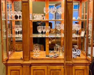 Very Nice Breakfront/China Hutch with Lights and Glass Shelves plus Plenty of Storage for China, Silverware, Holiday Decor and More