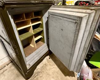 Antique Safe with Brass Mechanism.  On Wheels but very Heavy and in the Garage.
