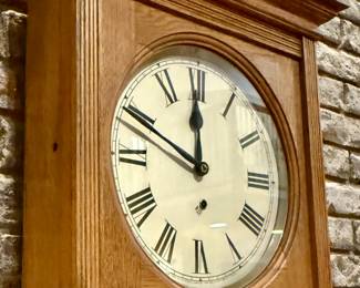 Anconia Oak Schoolhouse Clock in Working Condition with Key and Instructions
