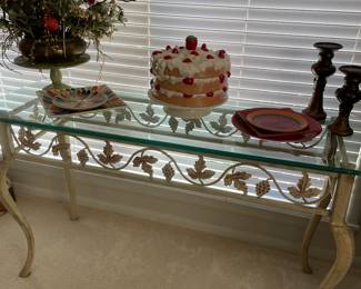 Wrought iron glass top console table