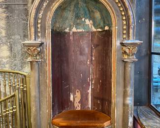 antique reliquary shrine, incredible wood work & original paint. see description for more details