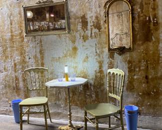 we have things in multiples. gilt chairs #12 marble & cast iron tables #11 plus