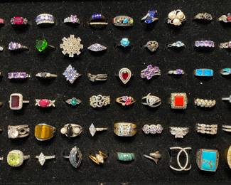 Large group 98% Sterling Silver vintage and some modern style rings.