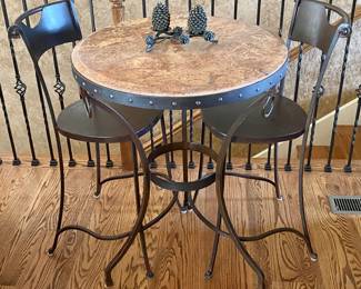 Metal & Marble top Bistro Table and Chairs.