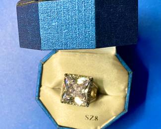 Vintage Huge Cz, qvc or? sterling? ring in original box.