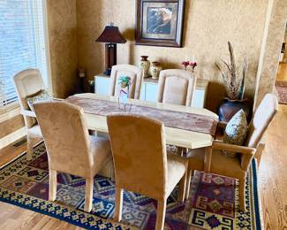 Excellent Vintage 1970's - 1980's Marbled Lacquer?  Dining table, Chairs and Matching Sleek Credenza/Sideboard 