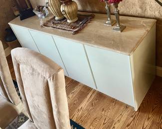 Excellent 1970's - 1980's Contemporary Credenza/Sideboard, Lacquered Travertine? top