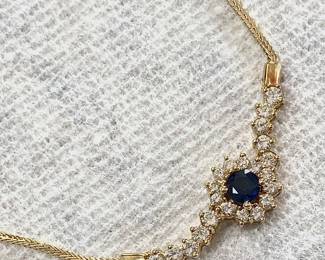 Beautiful Natural White Diamond & Dark BLUE Sapphire 14k Solid Yellow Gold Necklace. Just in time for Valentines day is this and several other Solid gold pieces of Jewelry.
