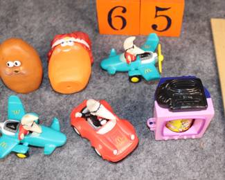 Lot 65: Sale $3.  Was $6.  Group of McDonald's toys including Hedgehog Sonic (works)