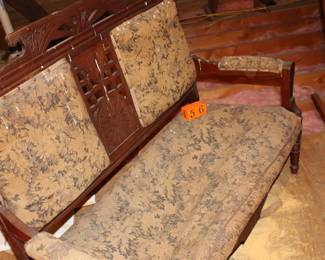 Lot 56:  Sale $15.  Was $25.  Victorian Parlor set, 3 pc.  Needs restoration.  Rocker, arm chair, settee