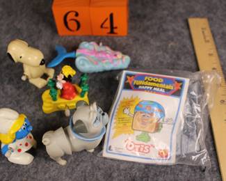 Lot 64:  Sale $3.  Was $6.  Mcdonald's and others walkables and motion. Snoopy and mermaid do not work.