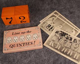 Lot 72:  Sale $15.  Was $20.  Dionne Quints collection with game and postcards 