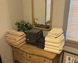 Vintage three-drawer chest; matching wall mirror.