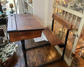 Antique double seat school desk.
