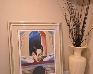 Large "ECHO" art deco serigraph by MOSER. It has 3 mats and 3 frames boarding this unique print