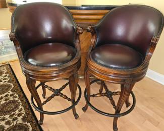 "LIKE NEW" Theodore Alexander Leather Swivel Bar Stools