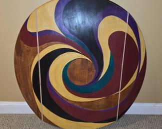 Brand new wooden table top hand painted by local artist Bonnie Kamhi