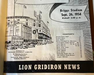 Rare! 1954 Detroit lions vs Chicago Bears at Briggs stadium program 