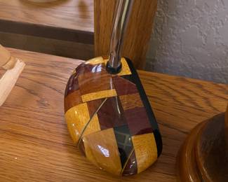 Custom wood putter. Lacewood, Padauk, black Walnut, Ebony with brass accents 