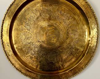 Large Bohemian etched brass plate