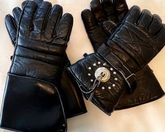 Black leather cyclist gloves