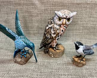 Hand painted wood bird figurines