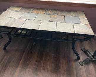 Metal & slate tile coffee table $120